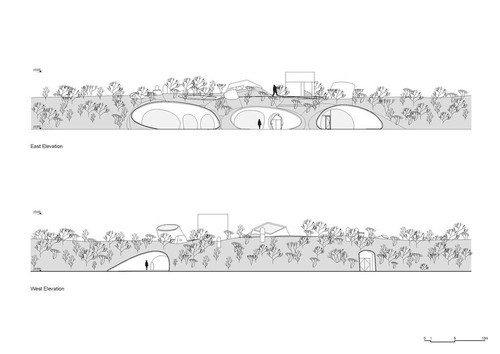 Li Hu, Huang Wenjing. UCCA Dune Art Museum, Aranya, Hebei, China (Elevation). 2015–2018
