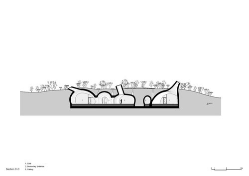Li Hu, Huang Wenjing. UCCA Dune Art Museum, Aranya, Hebei, China (Sections). 2015–2018