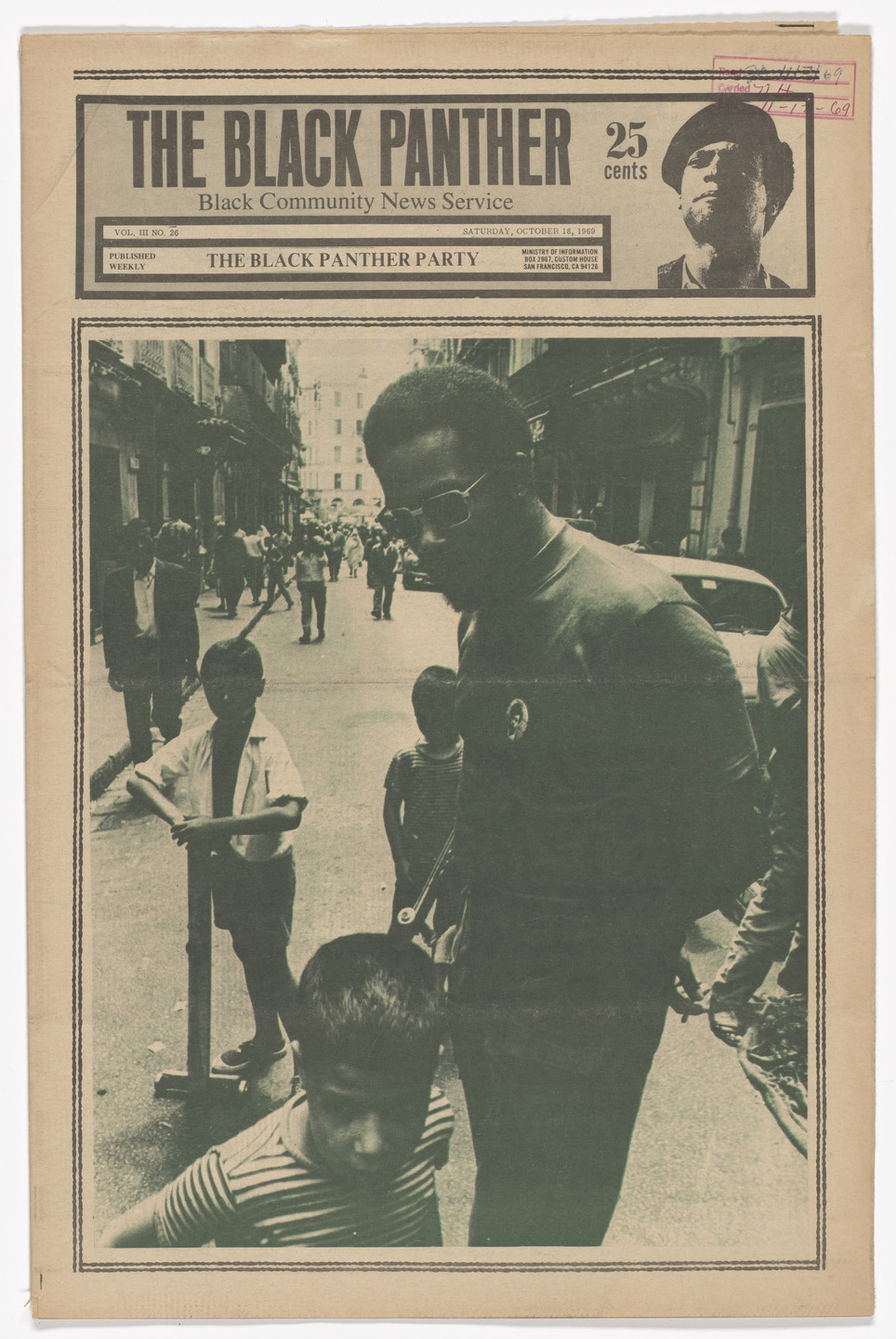 Emory Douglas. The Black Panther Newspaper, vol. 3, no. 26 (Street photograph). 1969