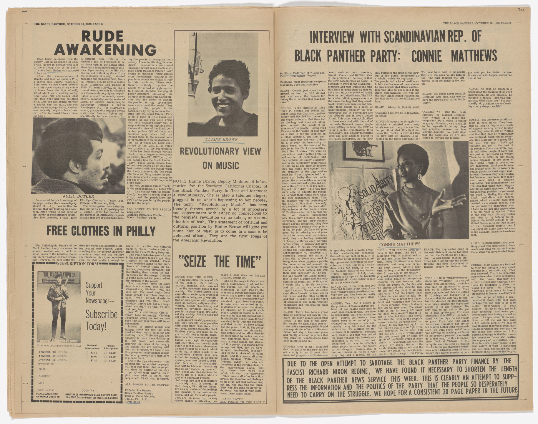Emory Douglas. The Black Panther Newspaper, vol. 3, no. 26 (Street photograph). 1969