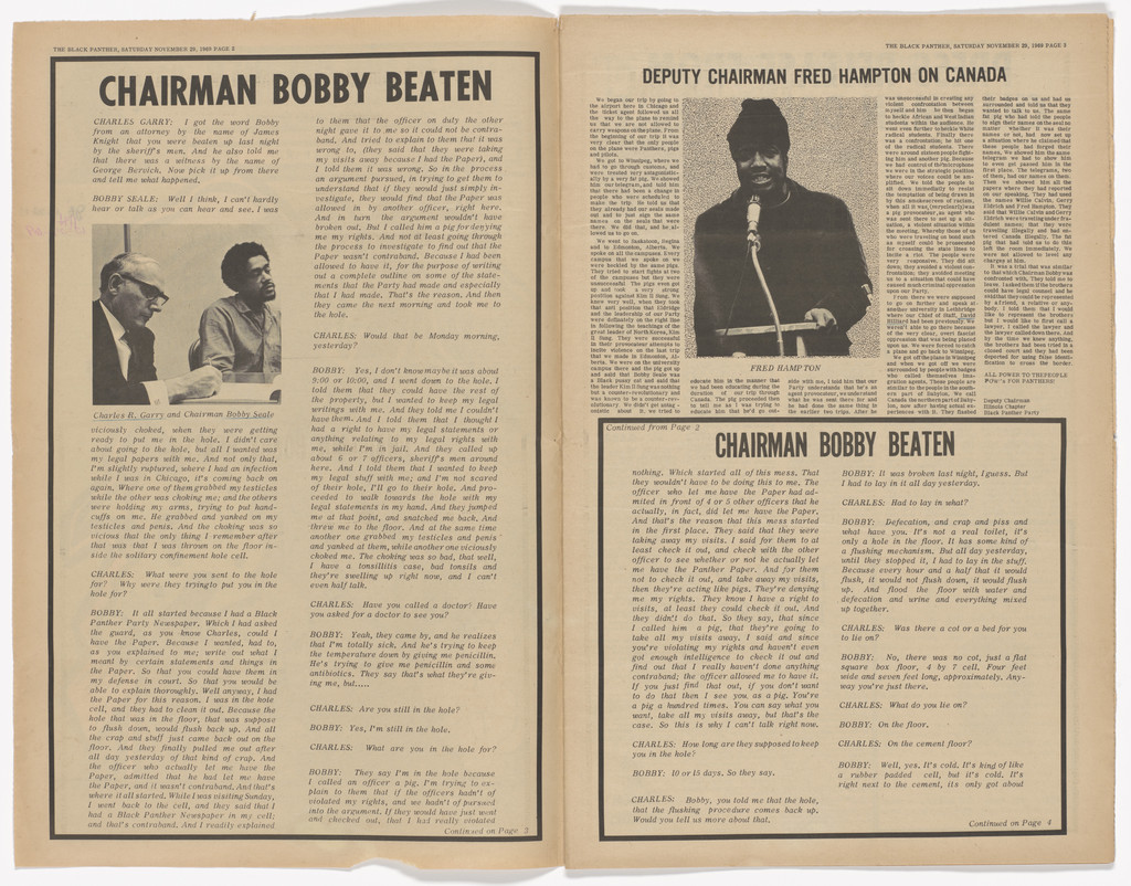 The Black Panther Newspaper, vol. 3, no. 32 (S.F pigs beat-choke Chairman Bobby Seale)
