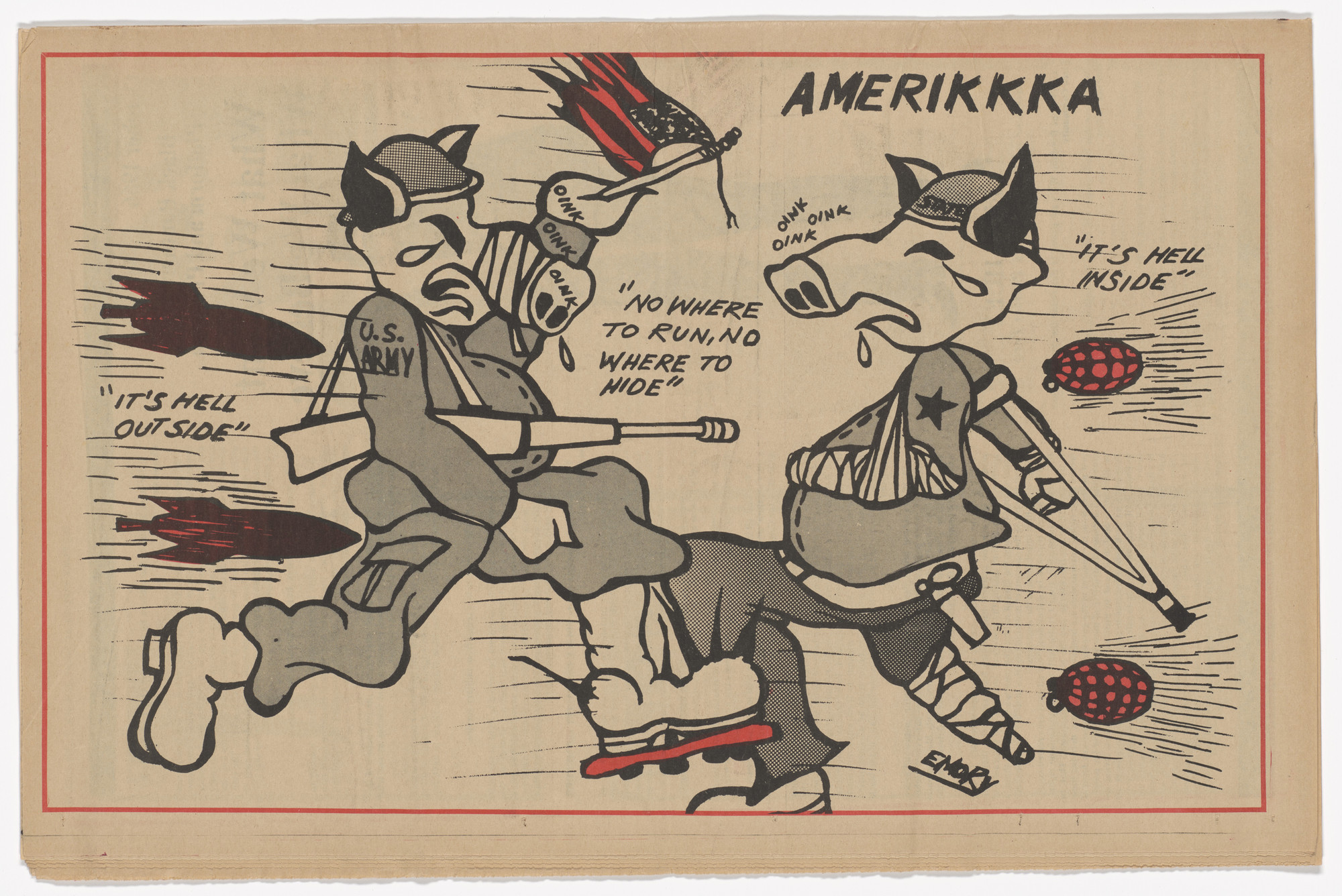 Emory Douglas. The Black Panther Newspaper, vol. 4, no. 7 (American Flag: Symbol of Fascism). 1970