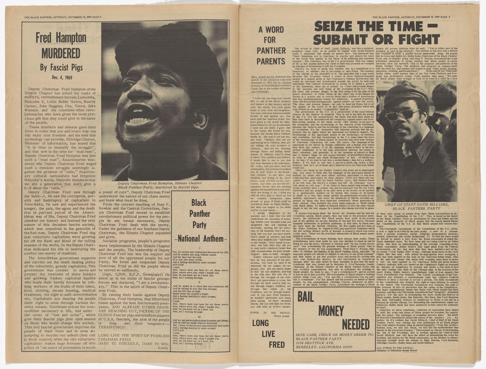 Emory Douglas. The Black Panther Newspaper, vol. 4, no. 2 (Fred Hampton murdered). 1969