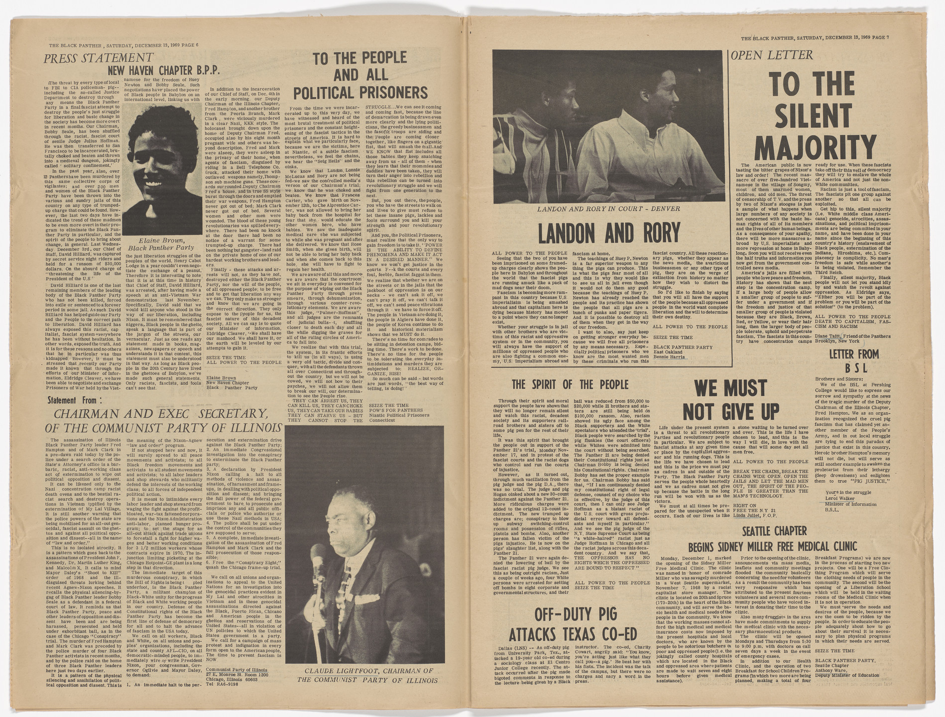 Emory Douglas. The Black Panther Newspaper, vol. 4, no. 2 (Fred Hampton murdered). 1969