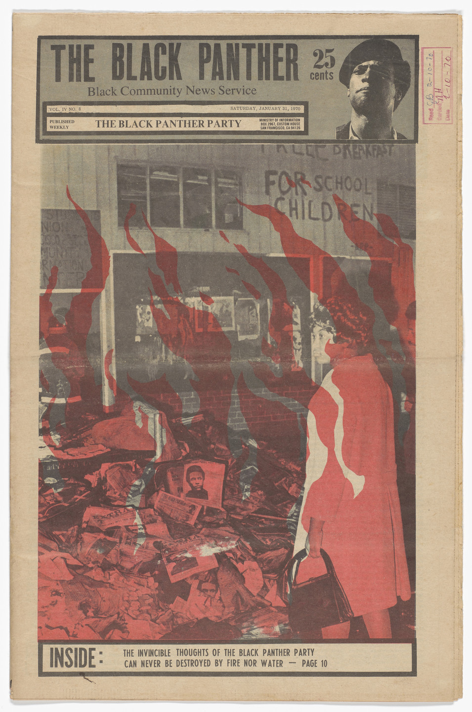 Emory Douglas. The Black Panther Newspaper, vol. 4, no. 8 (Free Breakfast for School Children). 1970