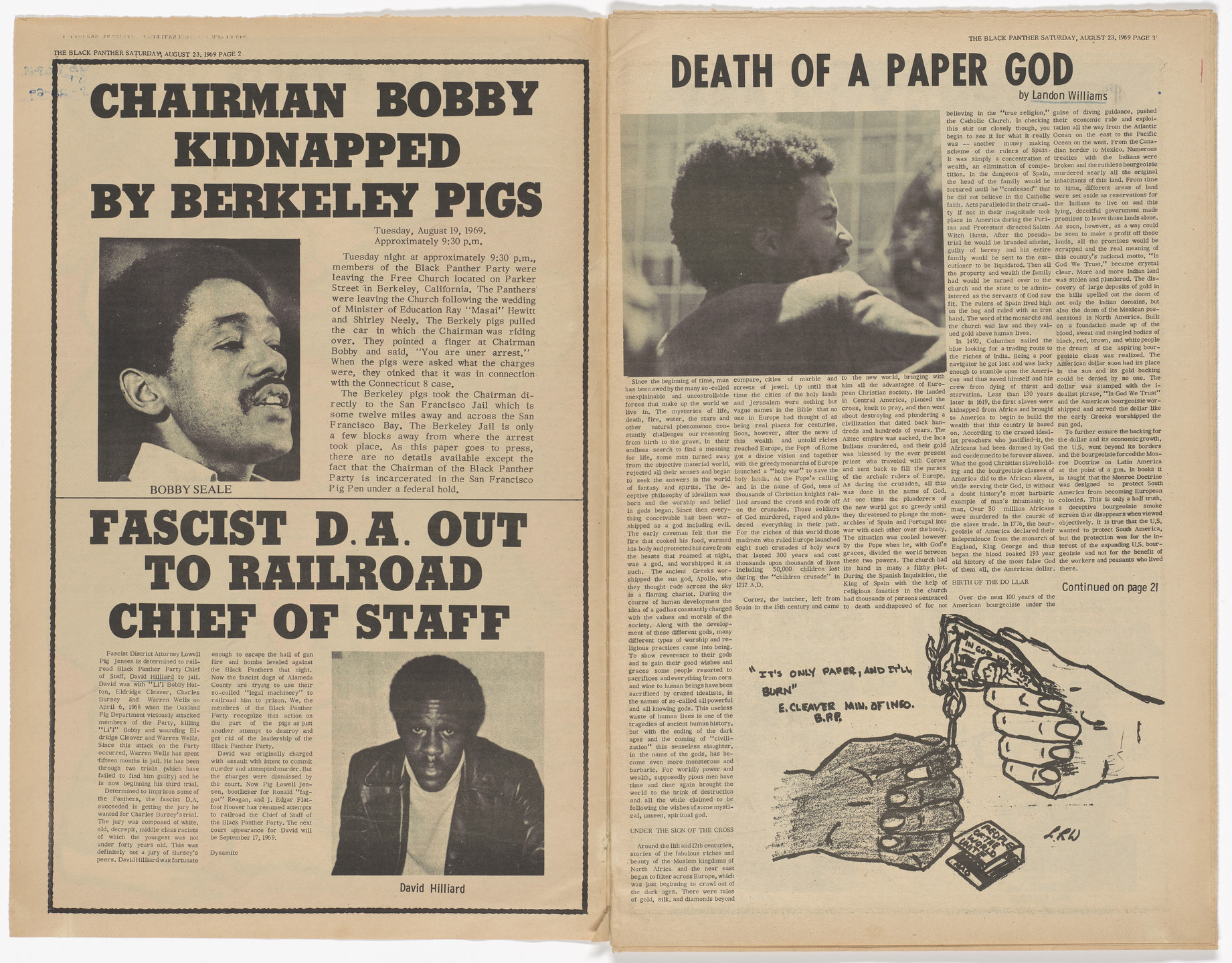 Emory Douglas. The Black Panther Newspaper, vol. 3, no. 18 (Kill black panther, kill black people). 1969