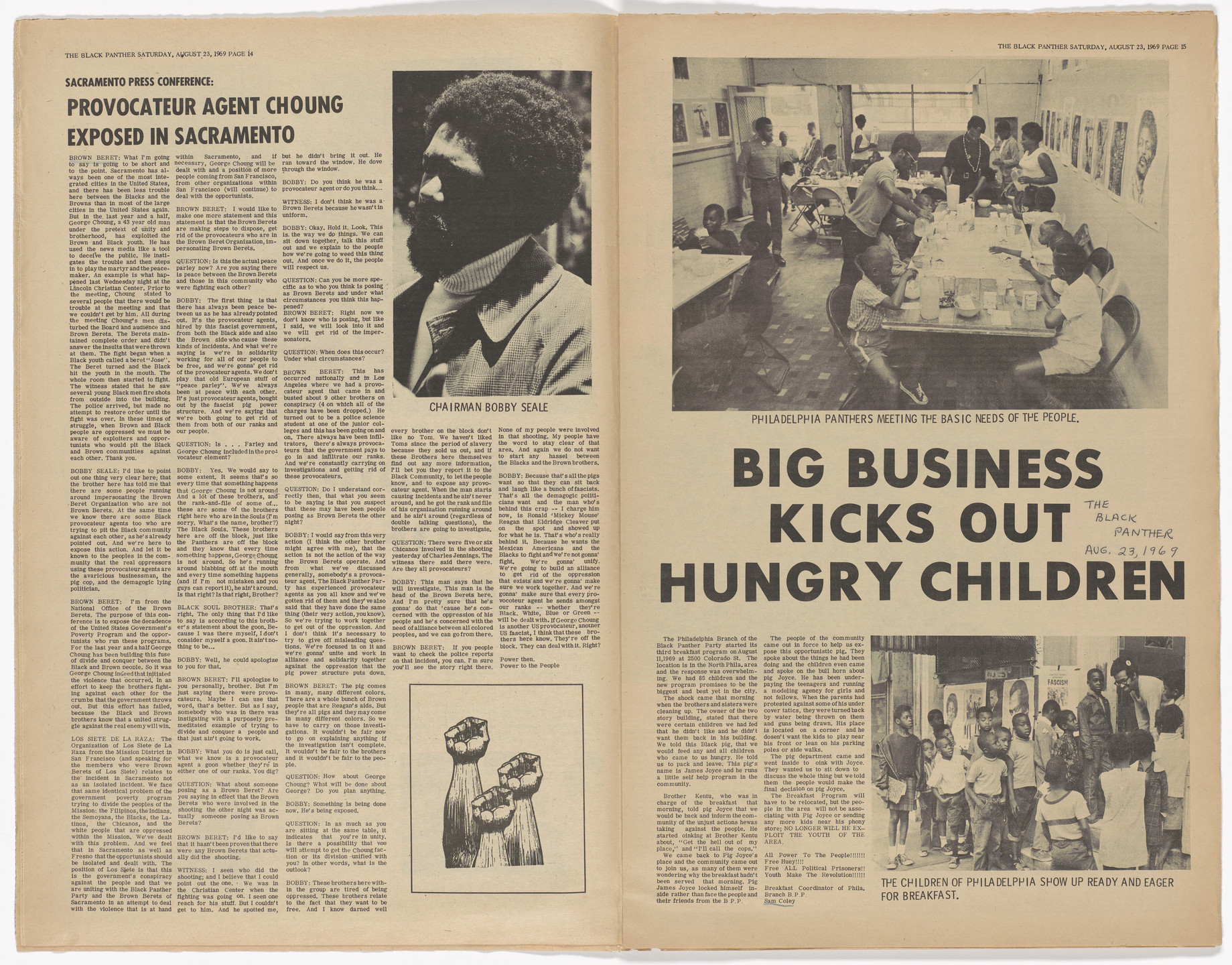 Emory Douglas. The Black Panther Newspaper, vol. 3, no. 18 (Kill black panther, kill black people). 1969