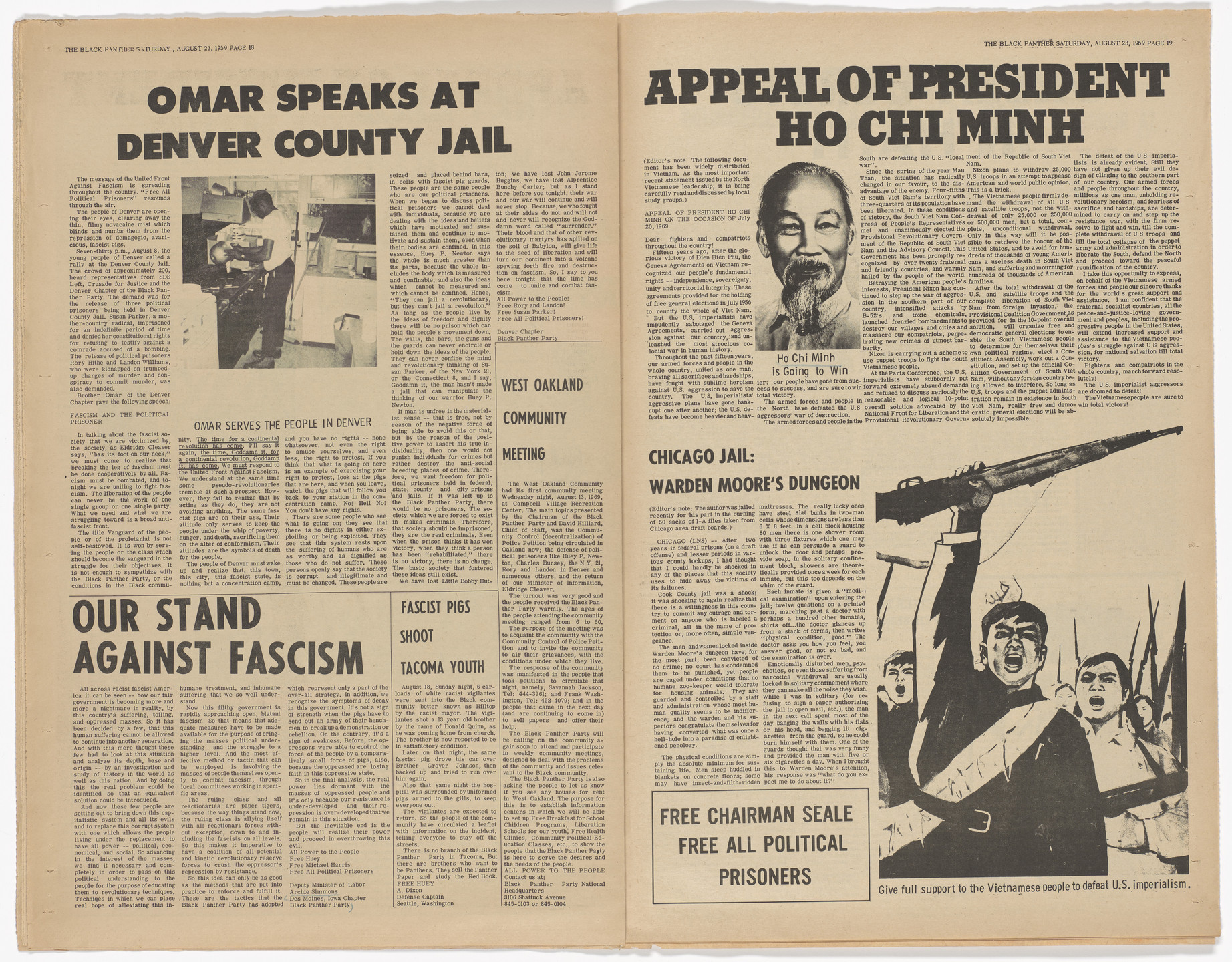 Emory Douglas. The Black Panther Newspaper, vol. 3, no. 18 (Kill black panther, kill black people). 1969