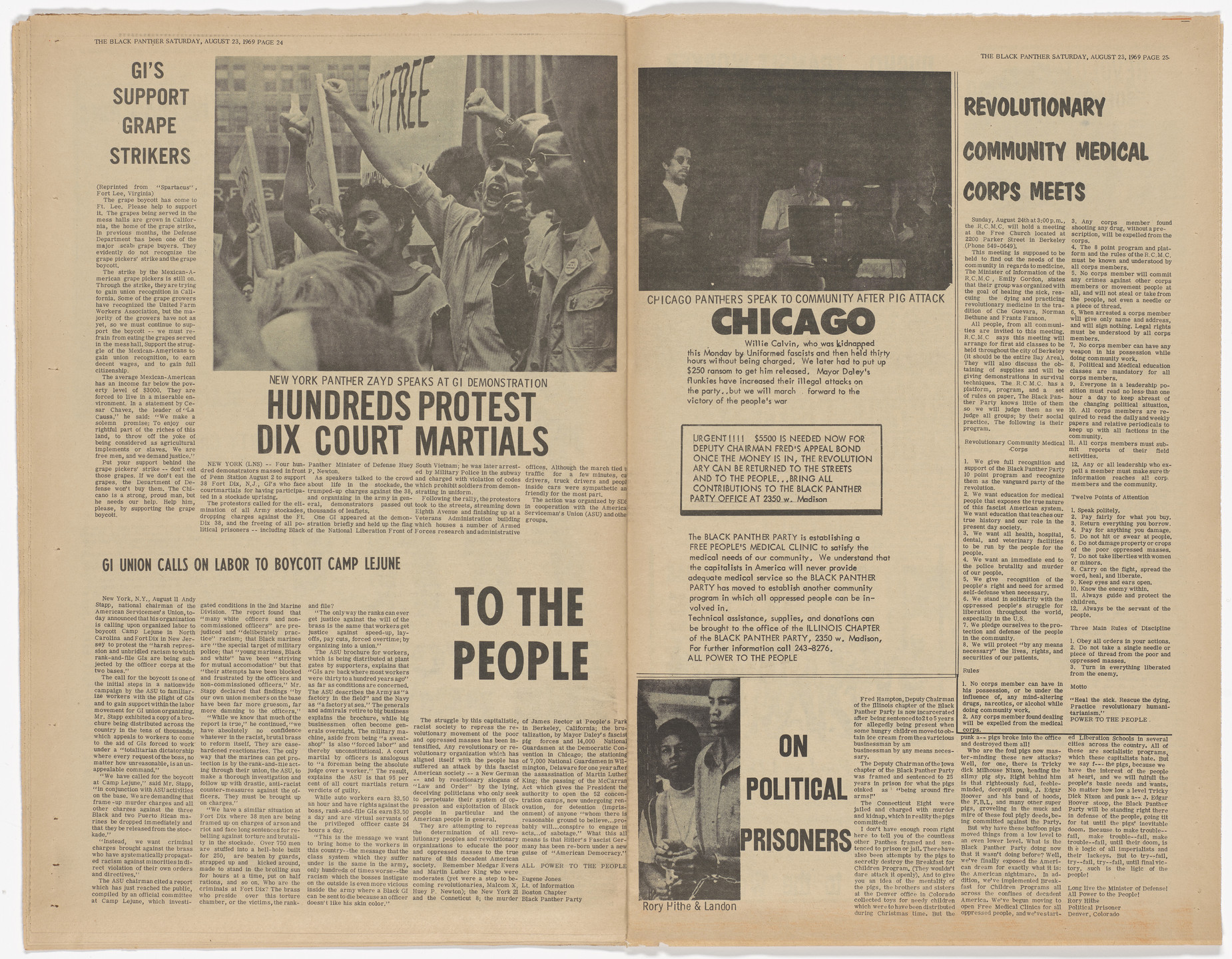 Emory Douglas. The Black Panther Newspaper, vol. 3, no. 18 (Kill black panther, kill black people). 1969