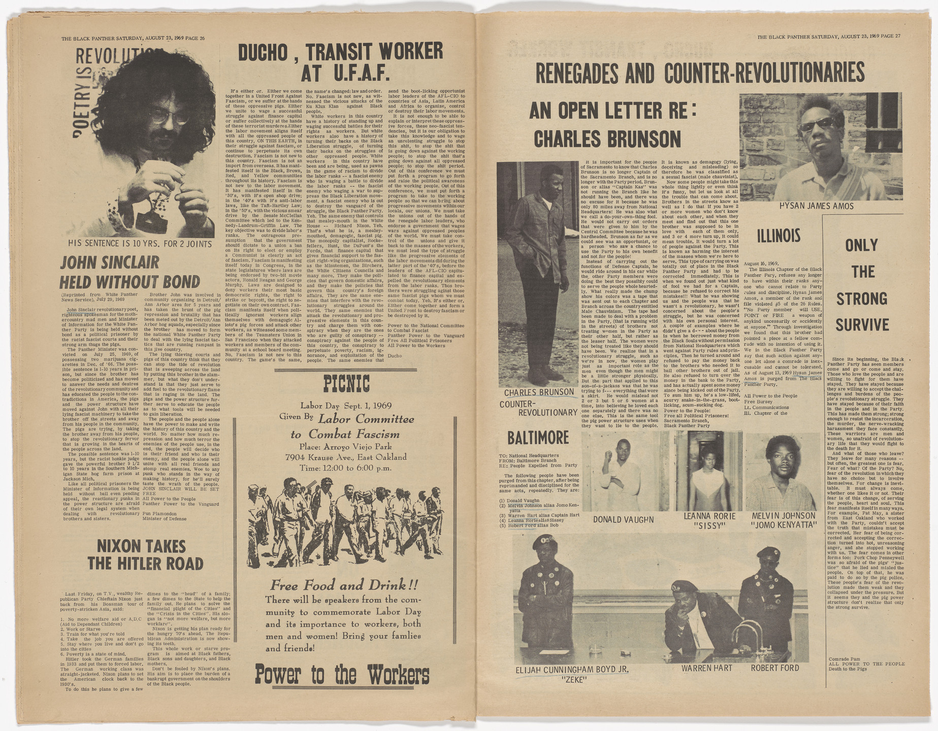 Emory Douglas. The Black Panther Newspaper, vol. 3, no. 18 (Kill black panther, kill black people). 1969