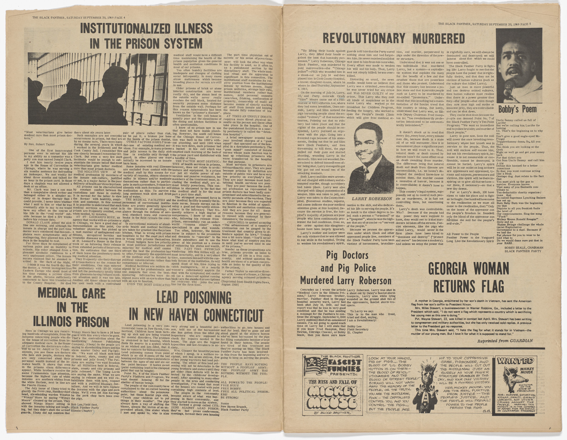 Emory Douglas, Yolanda Lopez. The Black Panther Newspaper, vol. 3, no. 22 (Our fight is not in Vietnam). 1969