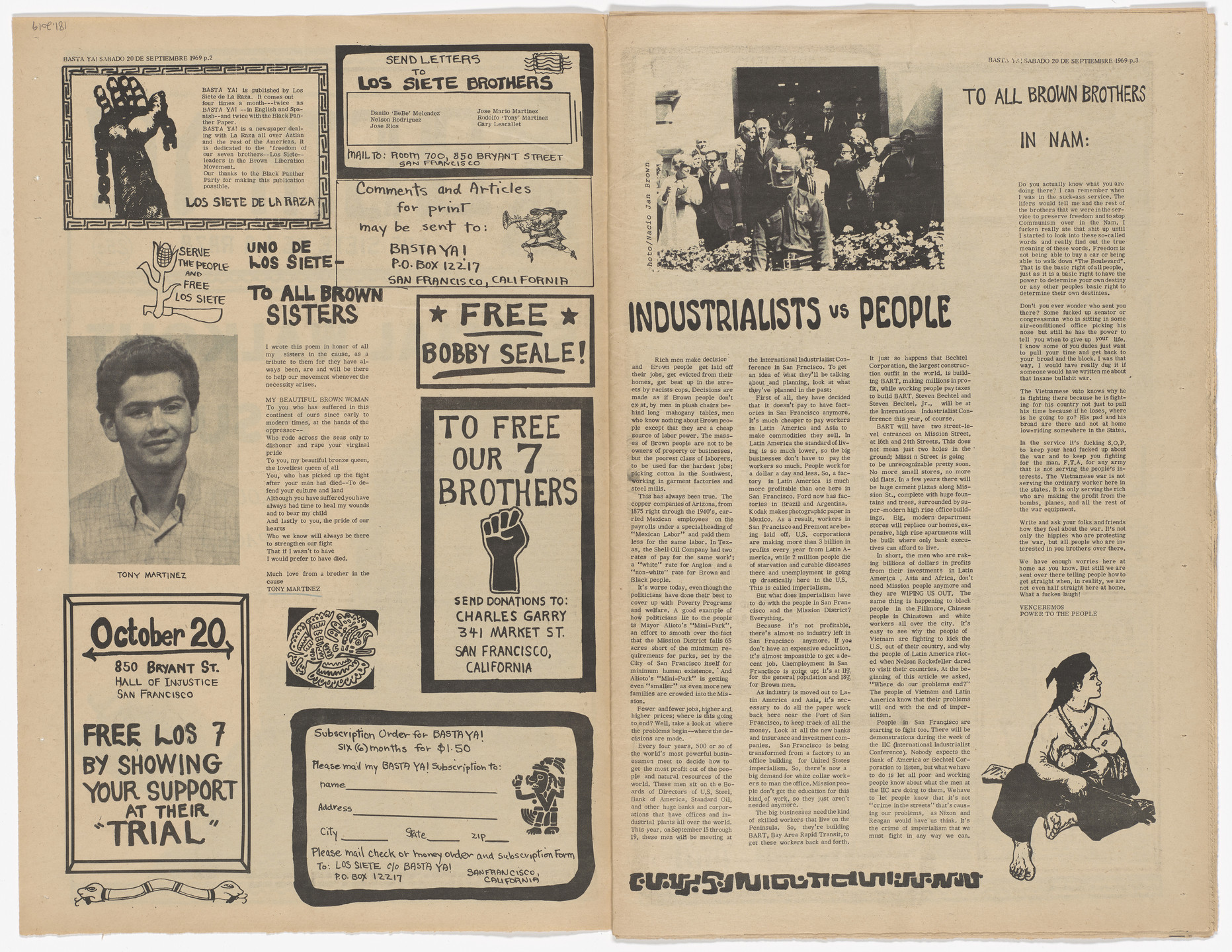 Emory Douglas, Yolanda Lopez. The Black Panther Newspaper, vol. 3, no. 22 (Our fight is not in Vietnam). 1969