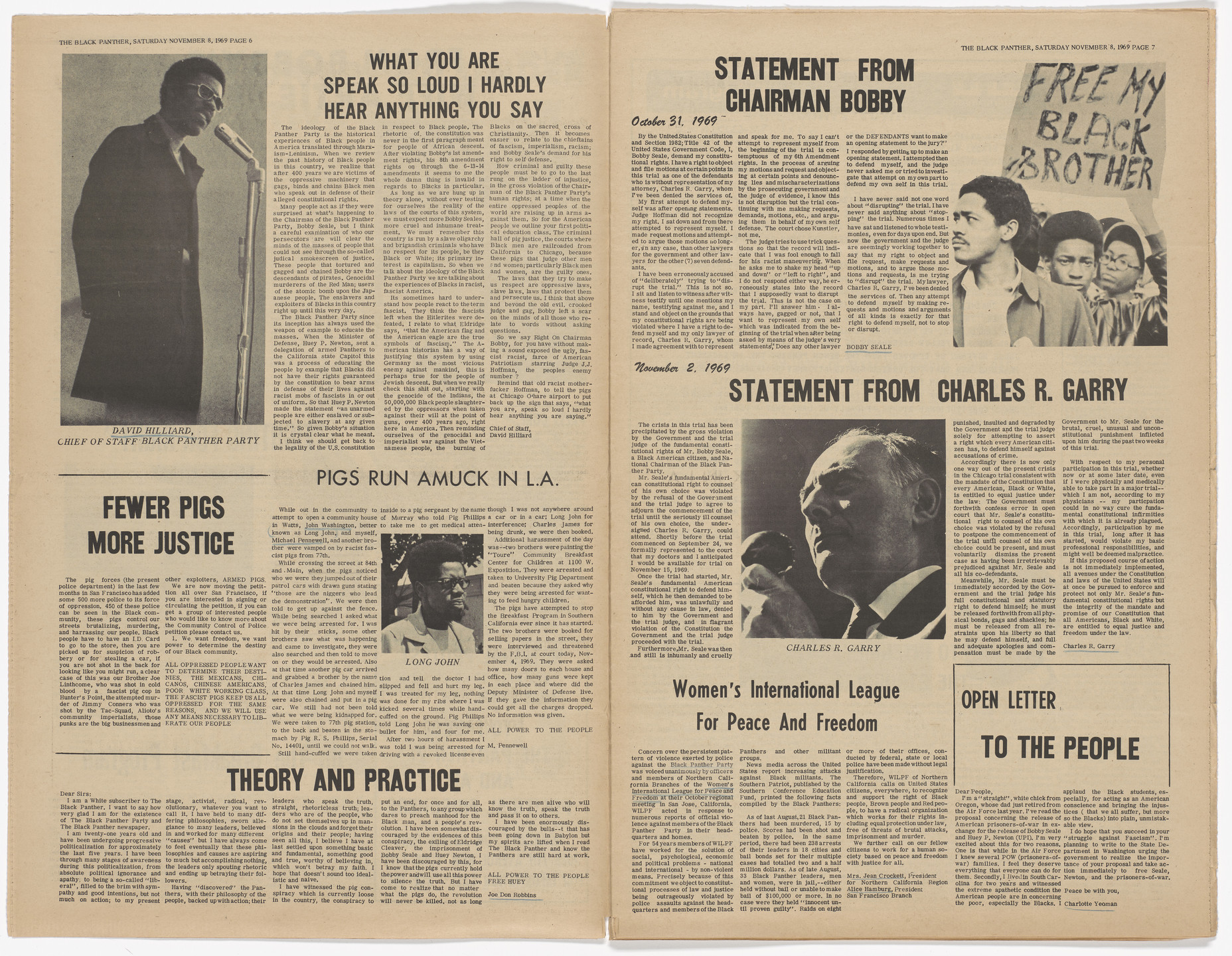 Emory Douglas. The Black Panther Newspaper, vol. 3, no. 29 (An unarmed people are slaves or subjected to slavery at any given time). 1969