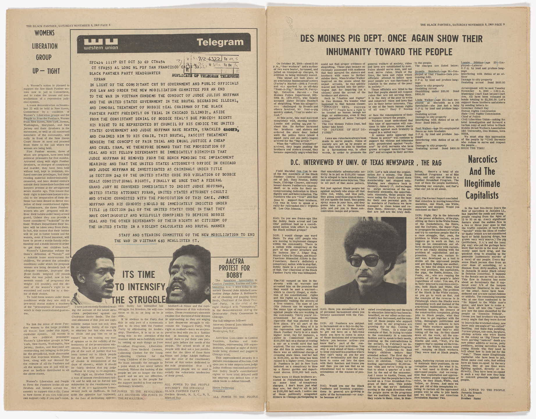 Emory Douglas. The Black Panther Newspaper, vol. 3, no. 29 (An unarmed people are slaves or subjected to slavery at any given time). 1969