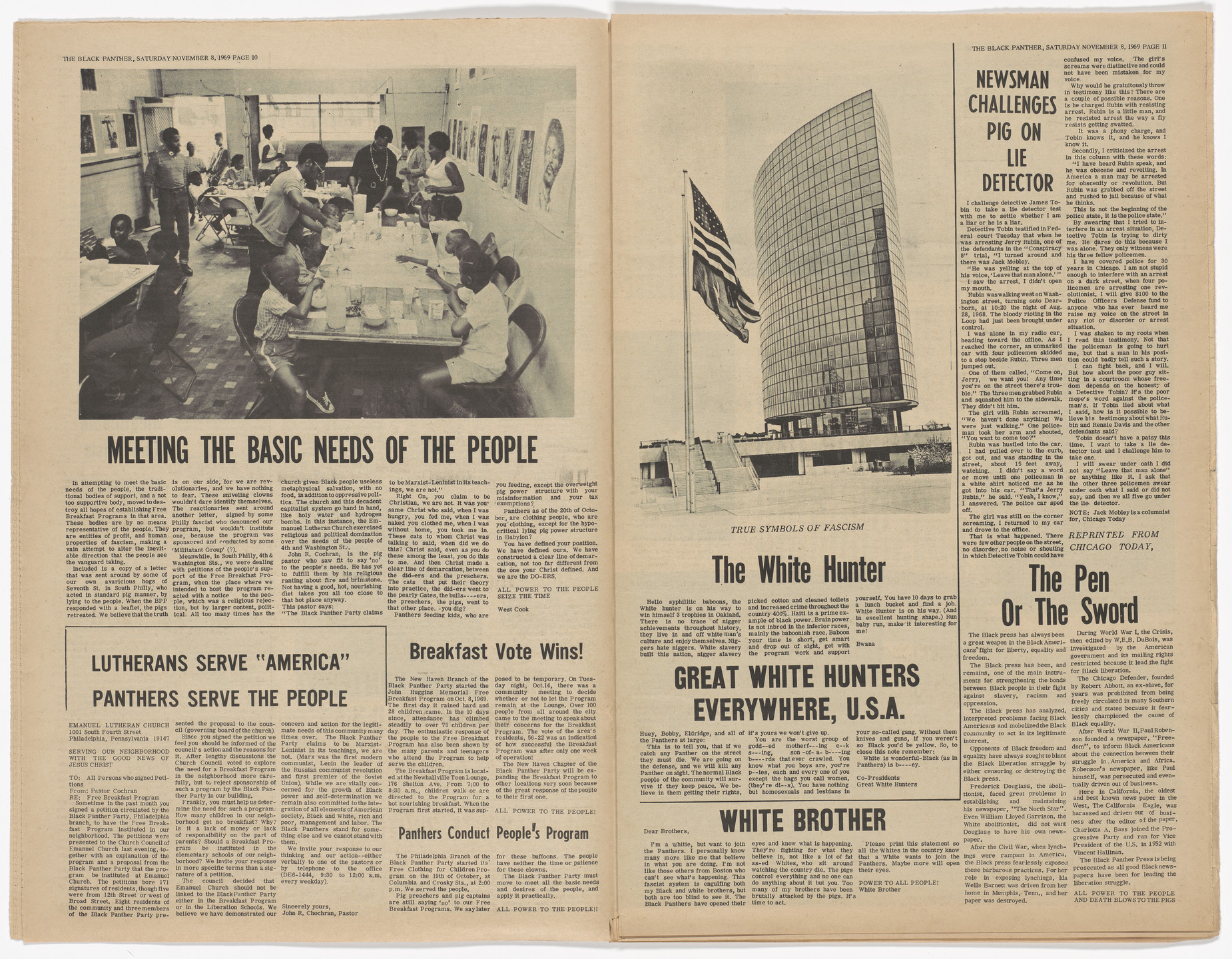 Emory Douglas. The Black Panther Newspaper, vol. 3, no. 29 (An unarmed people are slaves or subjected to slavery at any given time). 1969