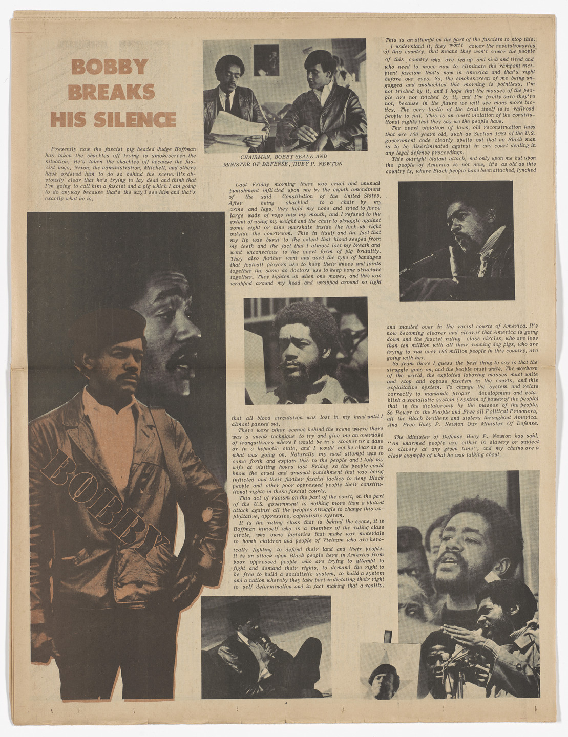 Emory Douglas. The Black Panther Newspaper, vol. 3, no. 29 (An unarmed people are slaves or subjected to slavery at any given time). 1969