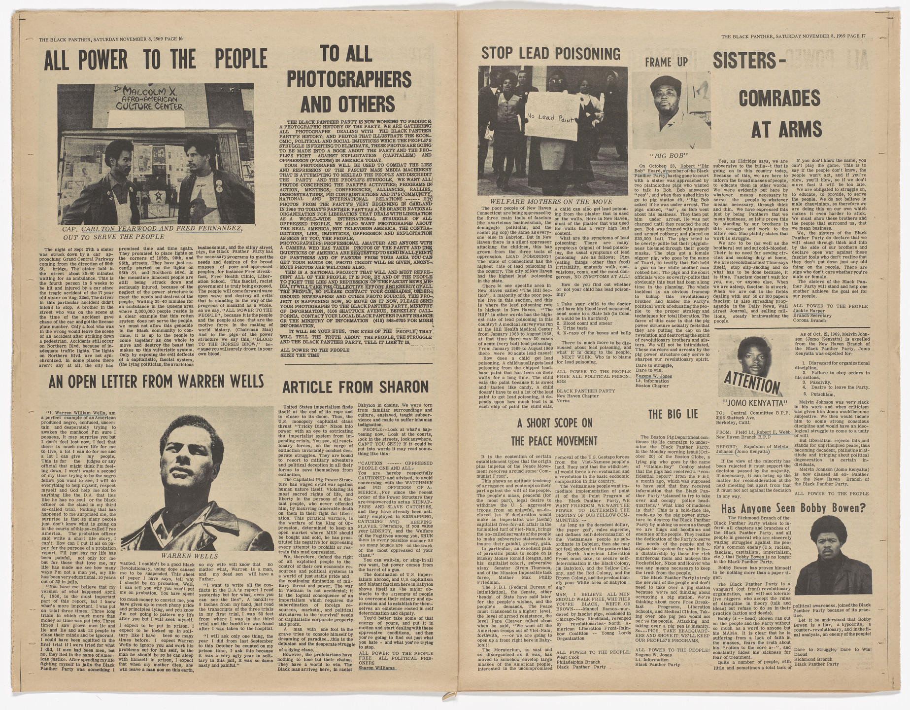 Emory Douglas. The Black Panther Newspaper, vol. 3, no. 29 (An unarmed people are slaves or subjected to slavery at any given time). 1969