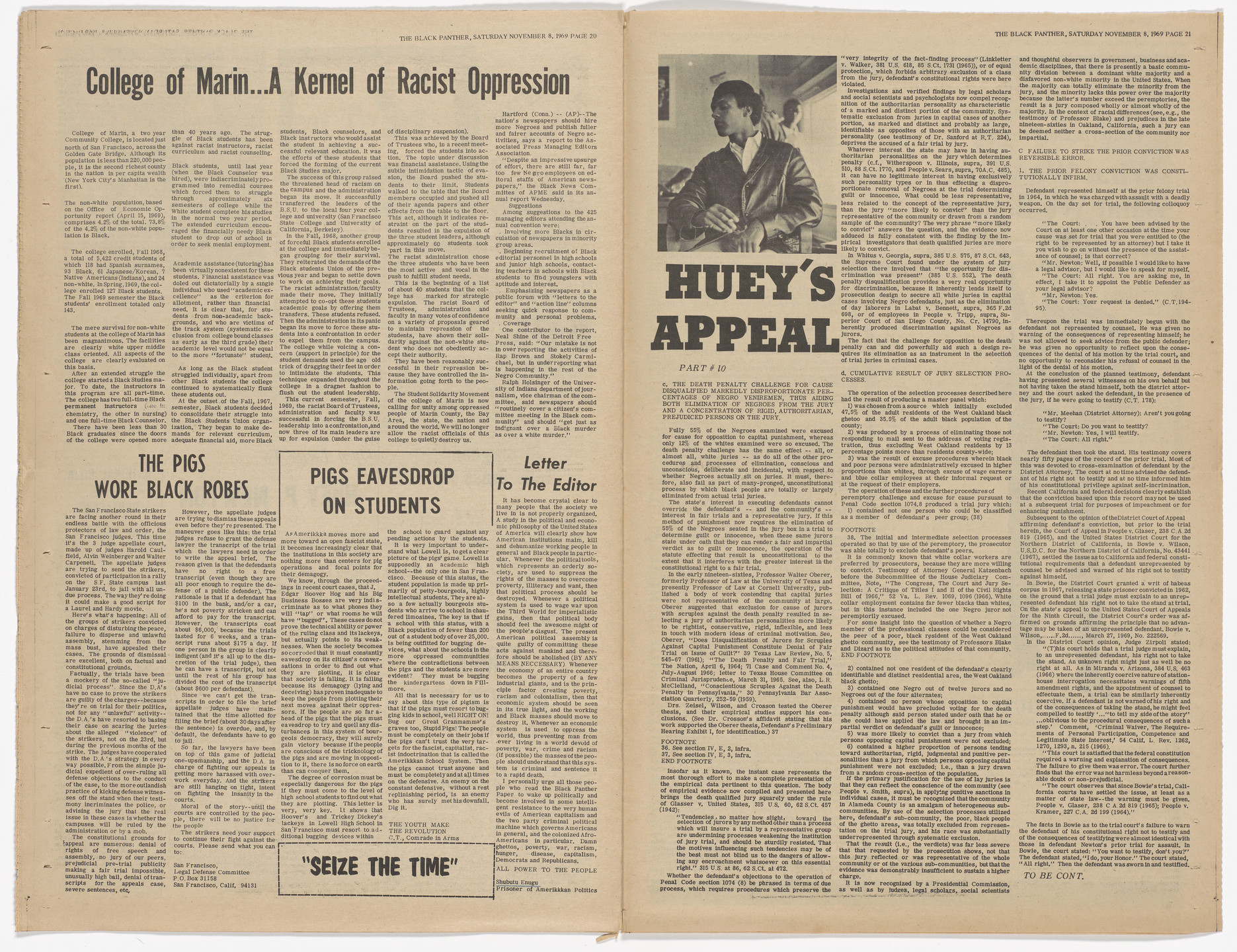 Emory Douglas. The Black Panther Newspaper, vol. 3, no. 29 (An unarmed people are slaves or subjected to slavery at any given time). 1969