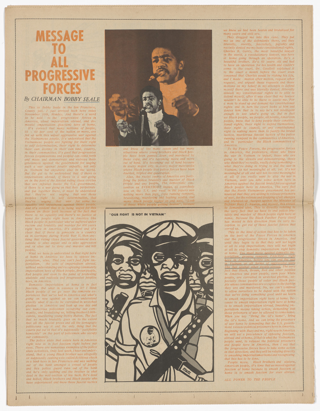 Emory Douglas. The Black Panther Newspaper, vol. 3, no. 30 (In Vietnam the Vietnamese say). 1969
