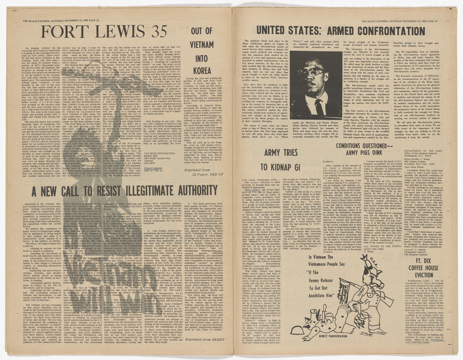 Emory Douglas. The Black Panther Newspaper, vol. 3, no. 30 (In Vietnam the Vietnamese say). 1969