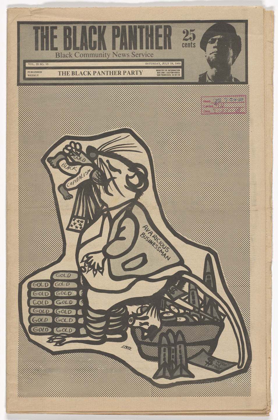 Emory Douglas. The Black Panther Newspaper, vol. 3, no. 13 (Avaricious Businessman). 1969