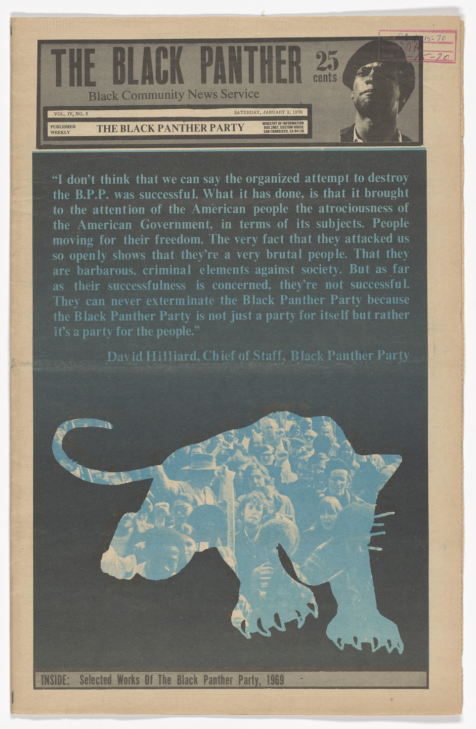 Emory Douglas. The Black Panther Newspaper, vol. 4, no. 5 (Selected works of the black panther party). 1970