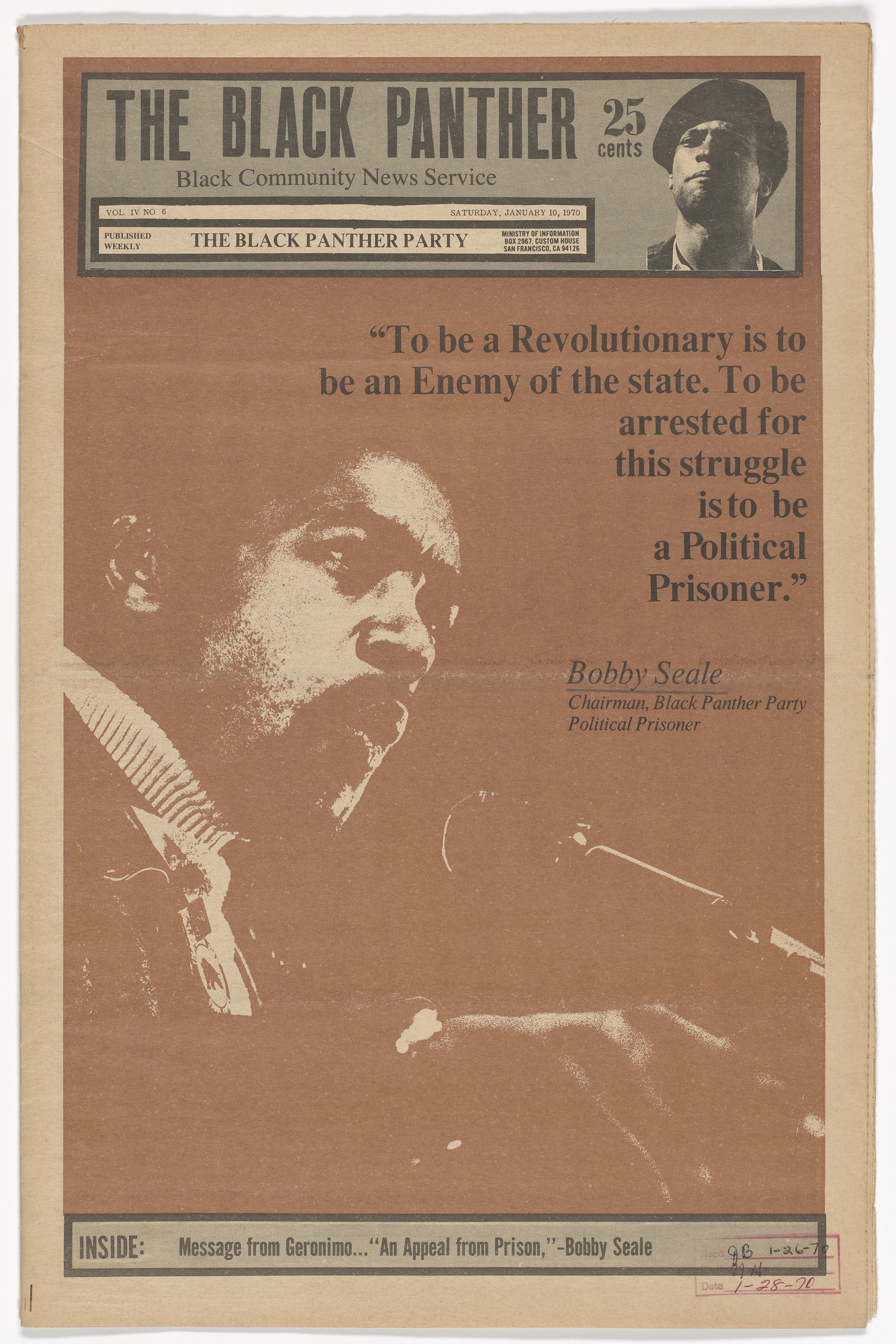Emory Douglas. The Black Panther Newspaper, vol. 4, no. 6 (To be a ...