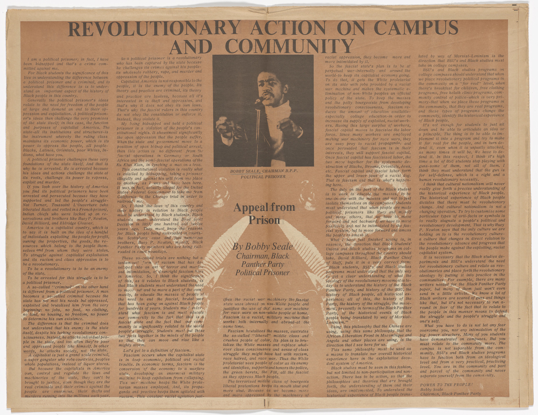 Emory Douglas. The Black Panther Newspaper, vol. 4, no. 6 (To be a revolutionary is to be an enemy of the state). 1970