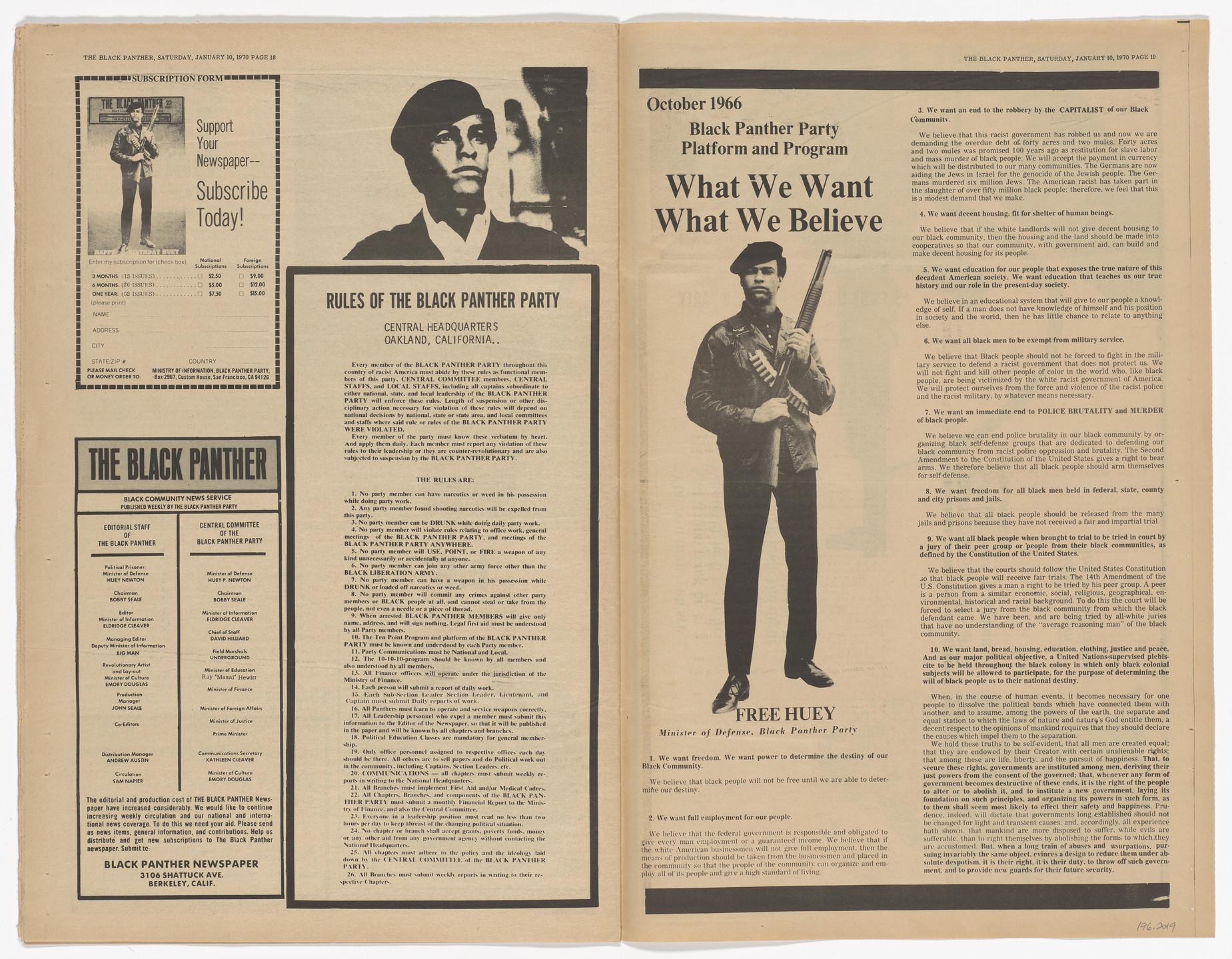 Emory Douglas. The Black Panther Newspaper, vol. 4, no. 6 (To be a revolutionary is to be an enemy of the state). 1970