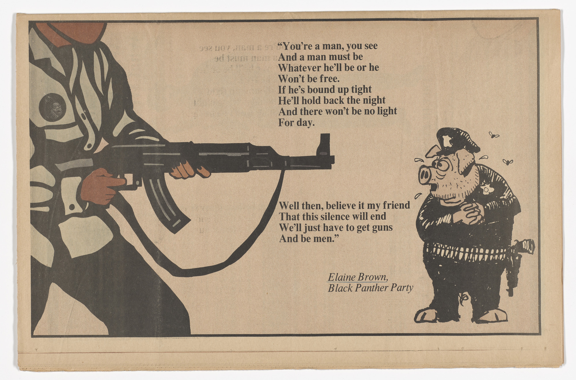 Emory Douglas. The Black Panther Newspaper, vol. 4, no. 6 (To be a revolutionary is to be an enemy of the state). 1970