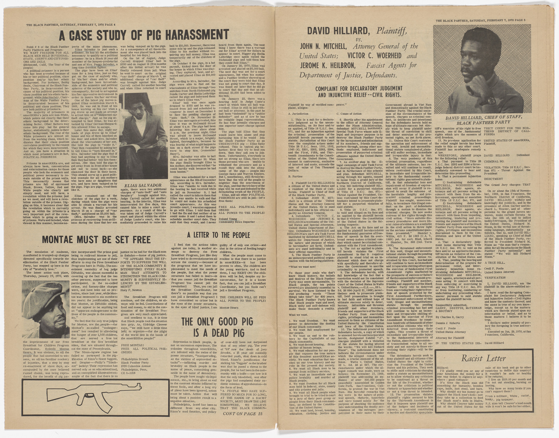 Emory Douglas. The Black Panther Newspaper, vol. 4, no. 9 (Judge Murtaugh: The True Symbol of Fascism). 1970