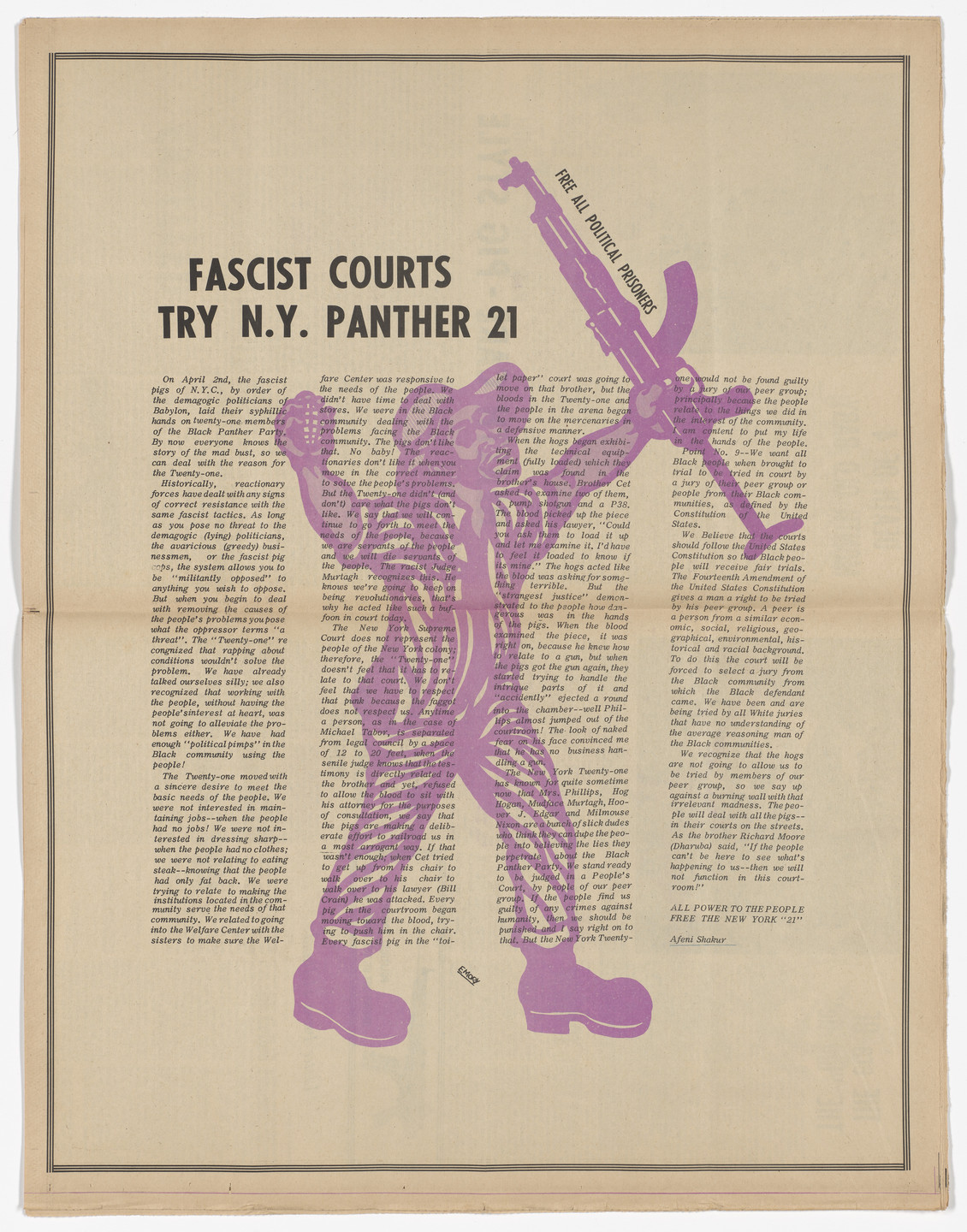 Emory Douglas. The Black Panther Newspaper, vol. 4, no. 9 (Judge Murtaugh: The True Symbol of Fascism). 1970