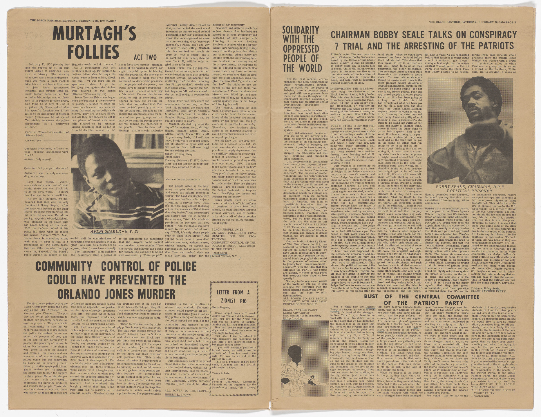 Emory Douglas. The Black Panther Newspaper, vol. 4, no.13 (Our main purpose). 1970