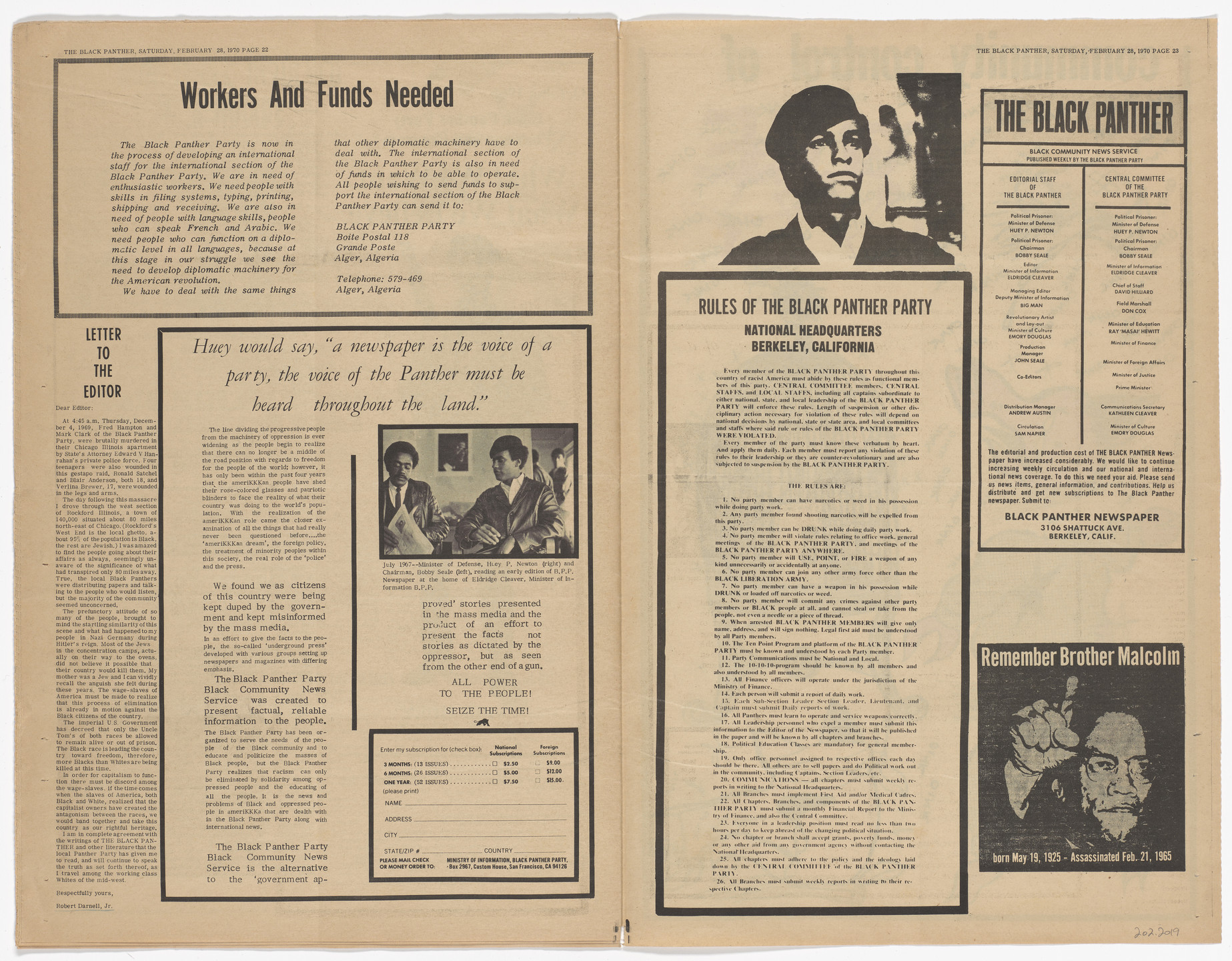Emory Douglas. The Black Panther Newspaper, vol. 4, no.13 (Our main purpose). 1970
