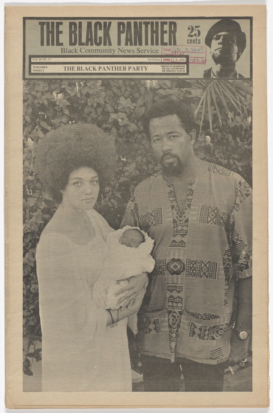 Emory Douglas, Yolanda Lopez. The Black Panther Newspaper, vol. 3, no. 17 (Eldridge Cleaver&#39;s new baby). 1969