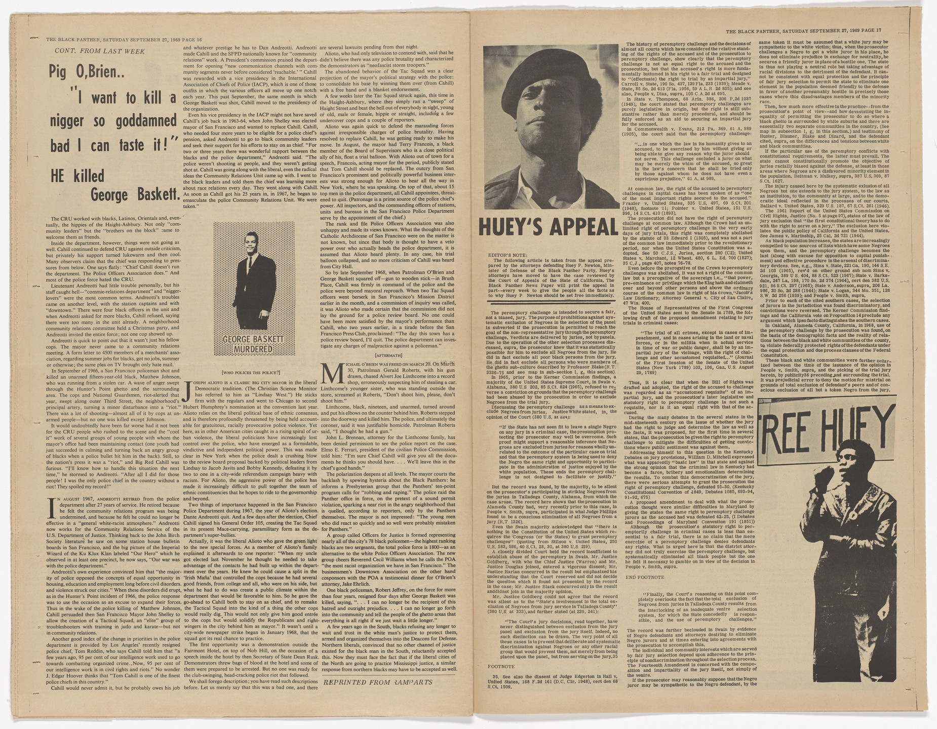 Emory Douglas. The Black Panther Newspaper, vol. 3, no. 23 (Nixon &amp; Mitchell: Panther&#39;s wanted dead for conspiracy of exposing America). 1969