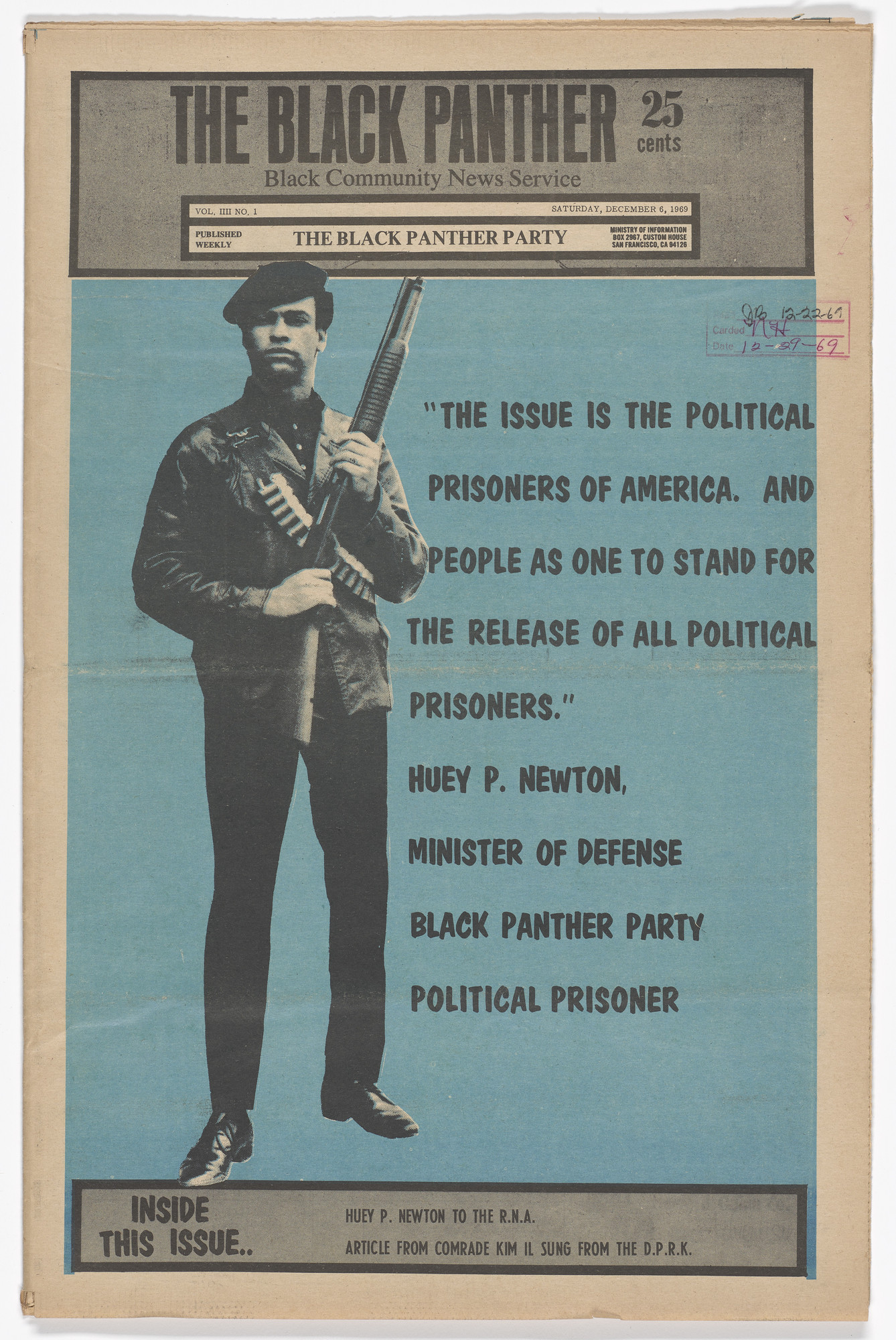 Emory Douglas. The Black Panther Newspaper, vol. 4, no.1 (The issue is ...