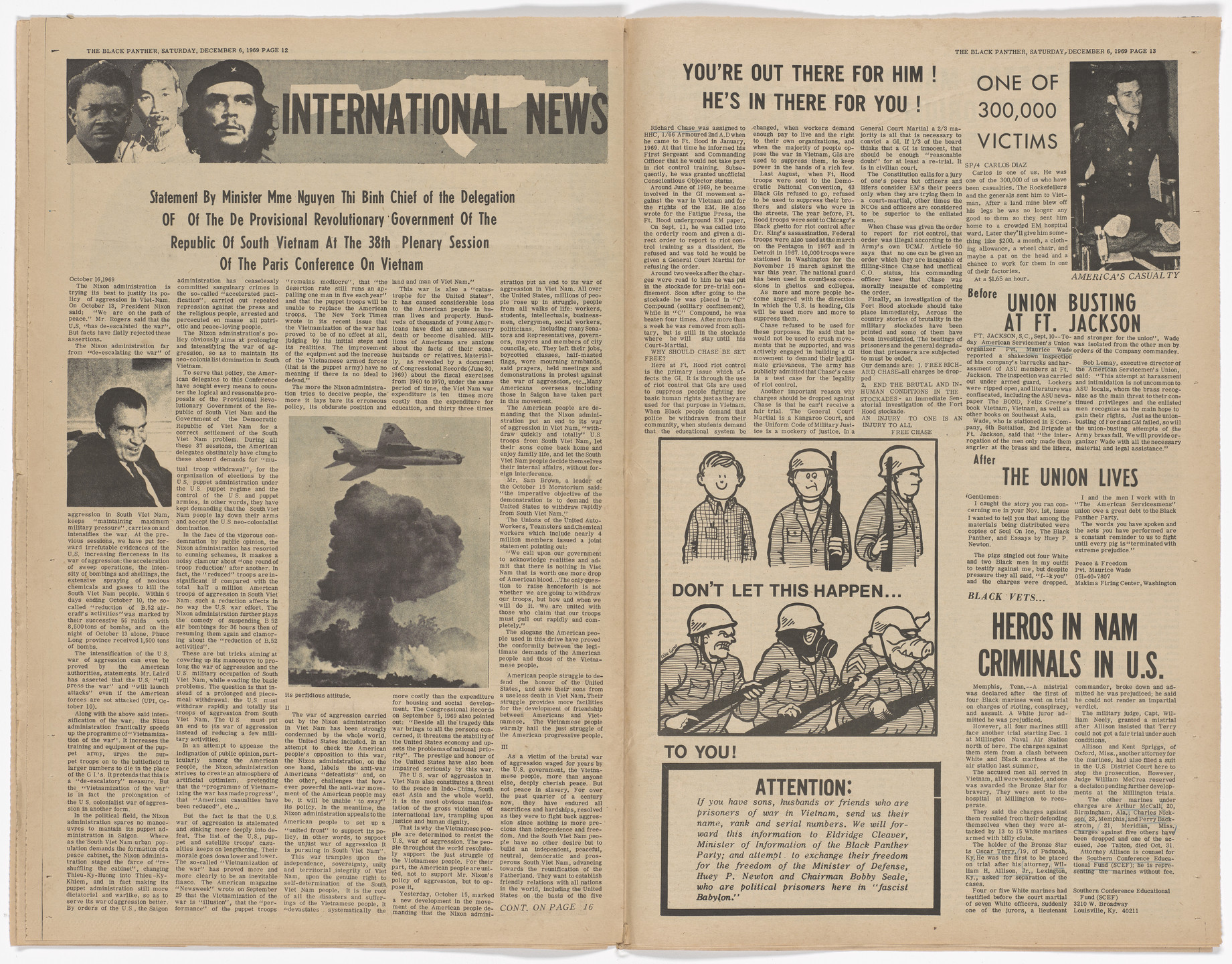 Emory Douglas. The Black Panther Newspaper, vol. 4, no.1 (The issue is the political prisoners of America). 1969