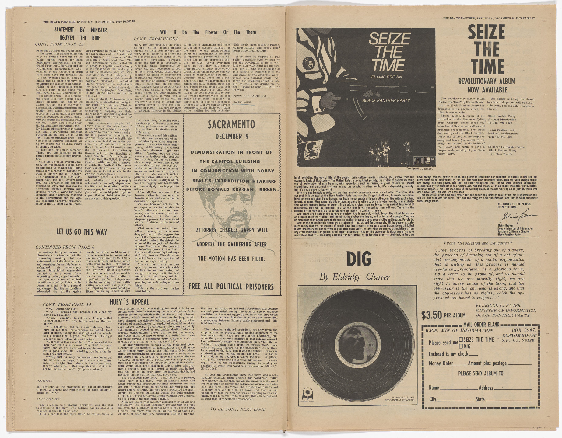 Emory Douglas. The Black Panther Newspaper, vol. 4, no.1 (The issue is the political prisoners of America). 1969