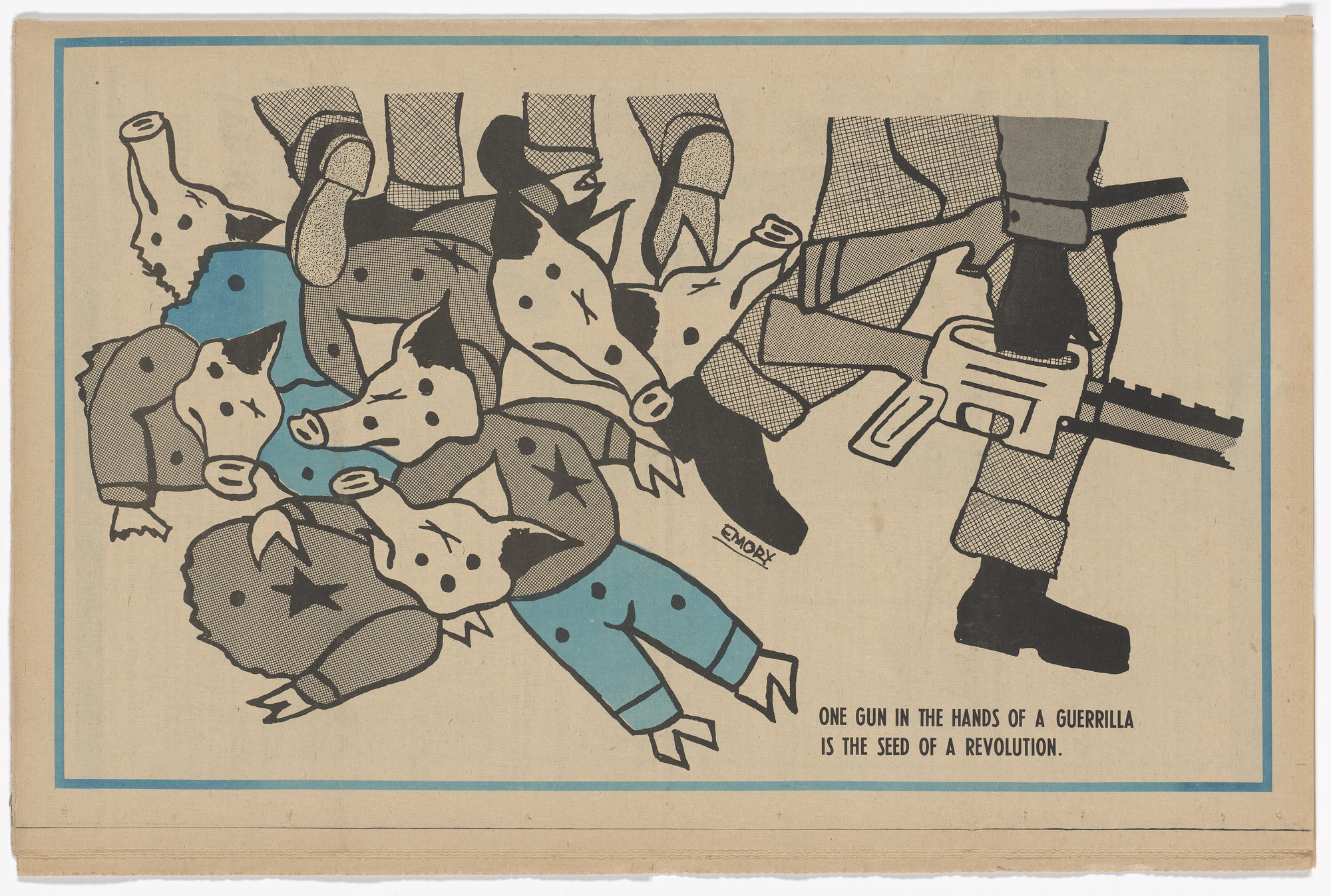 Emory Douglas. The Black Panther Newspaper, vol. 4, no.1 (The issue is the political prisoners of America). 1969