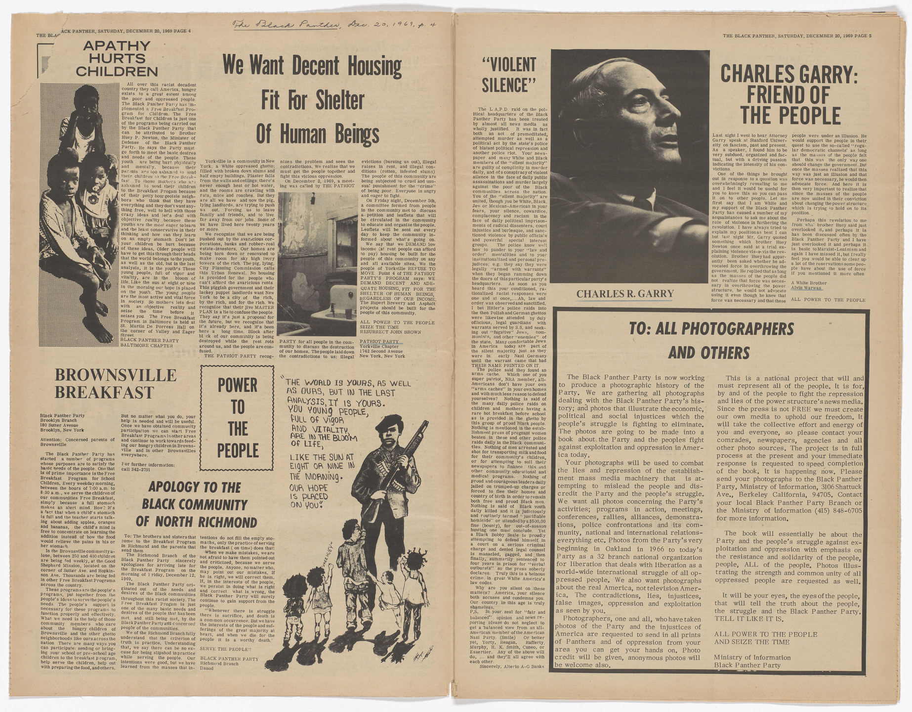 Emory Douglas. The Black Panther Newspaper, vol. 4, no. 3 (By lifting their hands against these revoluationaries, they lifted their hands against the best that humanity posesses). 1969
