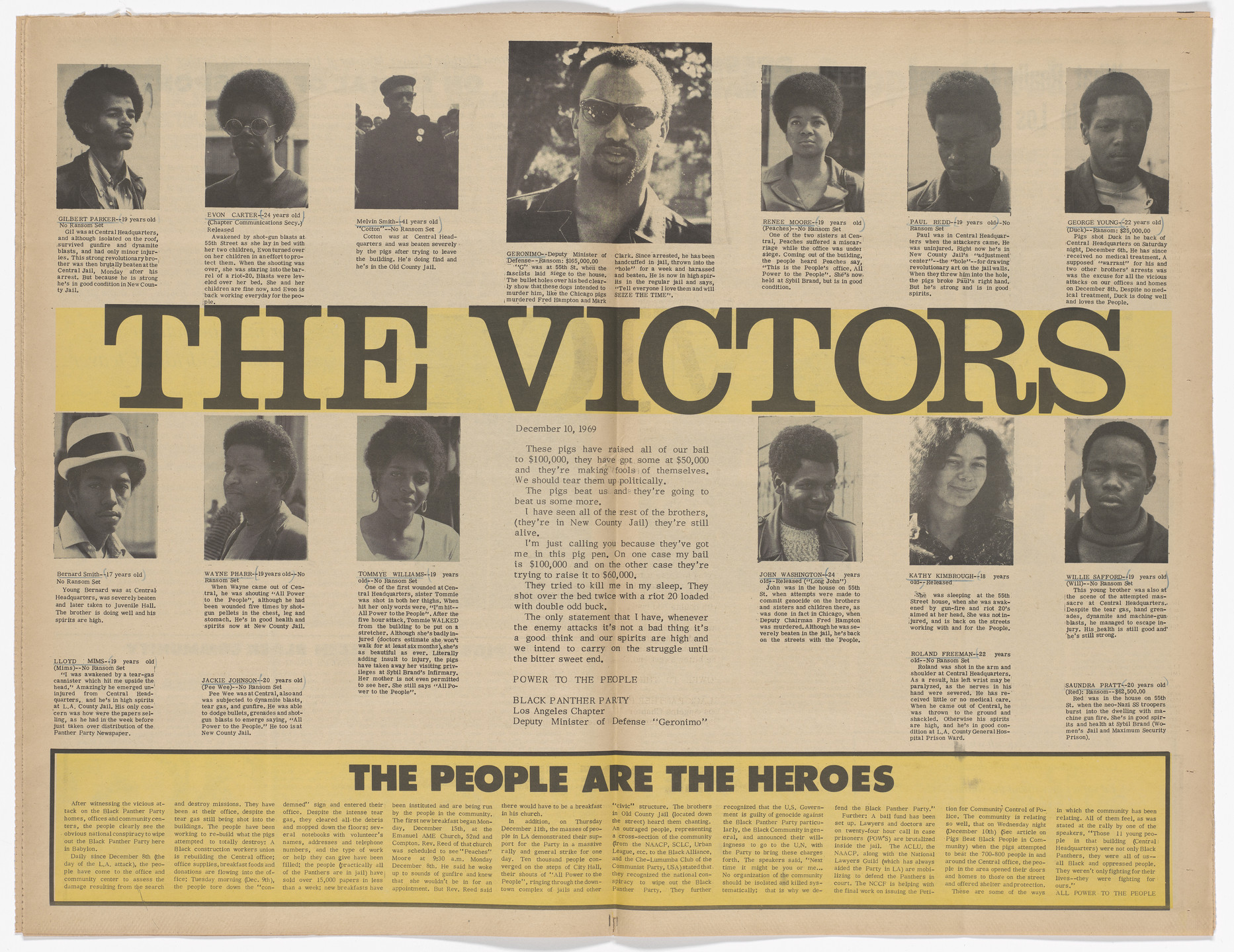 Emory Douglas. The Black Panther Newspaper, vol. 4, no. 3 (By lifting their hands against these revoluationaries, they lifted their hands against the best that humanity posesses). 1969