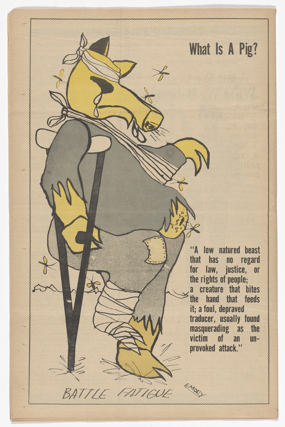 Emory Douglas. The Black Panther Newspaper, vol. 4, no. 3 (By lifting their hands against these revoluationaries, they lifted their hands against the best that humanity posesses). 1969