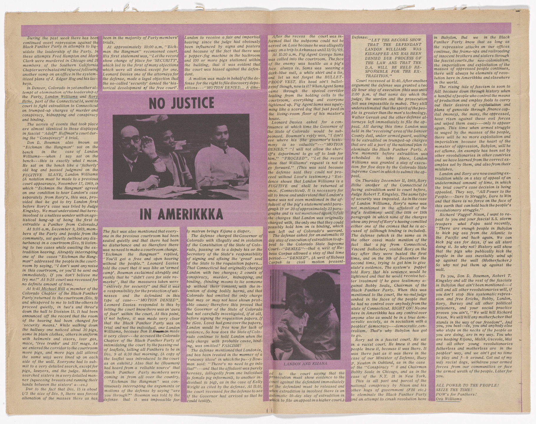 Emory Douglas. The Black Panther Newspaper, vol. 4, no. 4 (No justice in Amerikkka). 1969