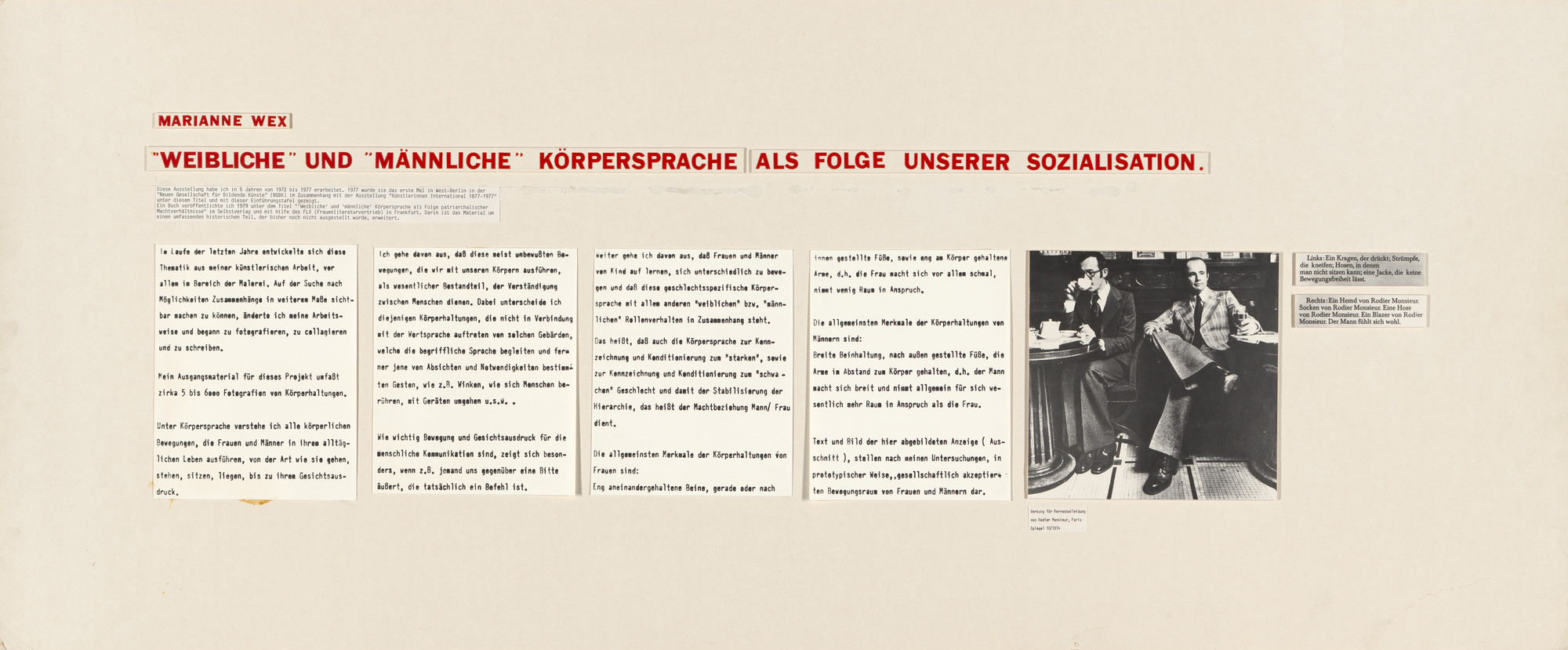 Marianne Wex. Panel from Let's Take Back Our Space: 'Female' and 'Male'  Body Language as a Result of Patriarchal Structures. 1977 | MoMA, image size:2000x829