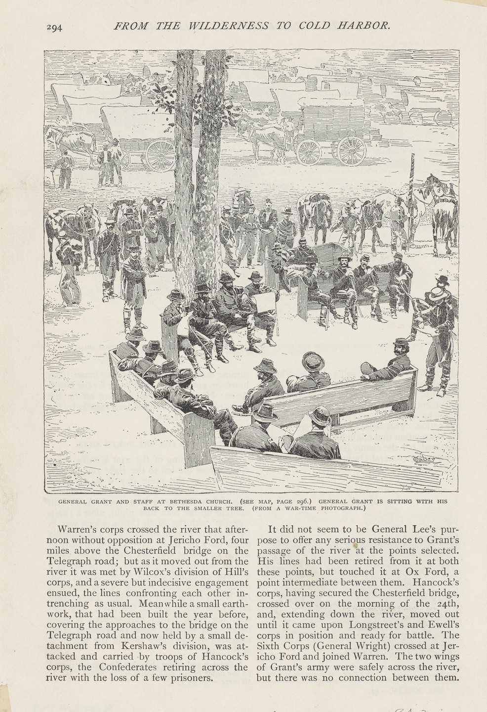 Timothy O&#39;Sullivan. General Grant with Staff at Bethesda Church from The Century magazine, Vol. XXXIV (May-October, 1887). May 21, 1864