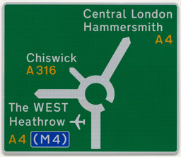 Jock Kinneir, Margaret Calvert, Simon Morgan. Primary route sign for British roadways. Designed 1957–1967