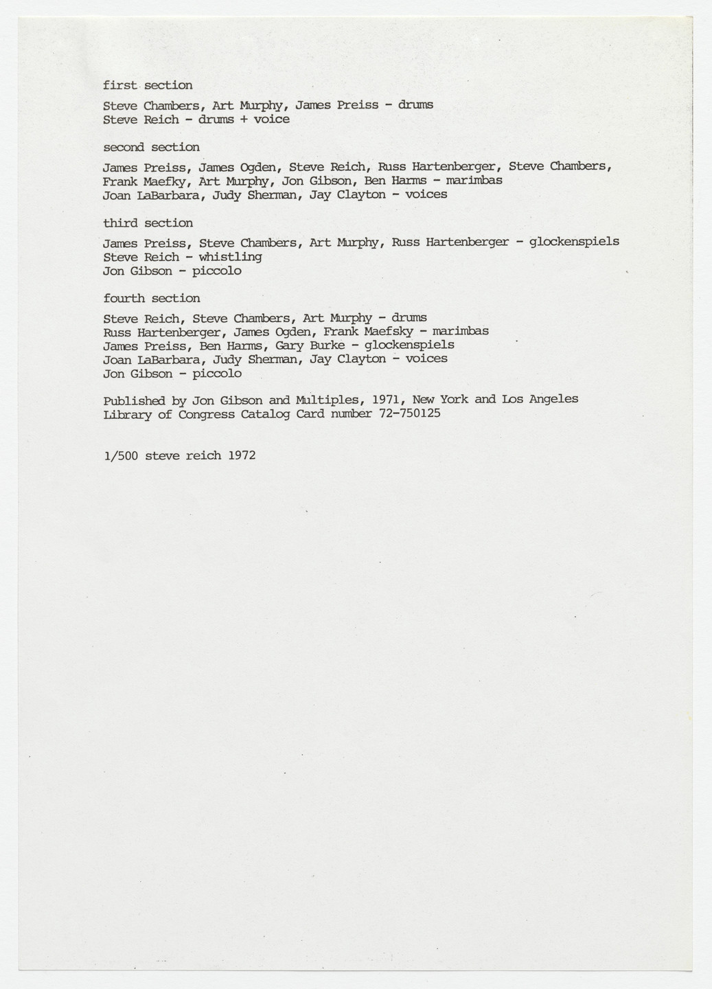 Steve Reich. Drumming. 1971