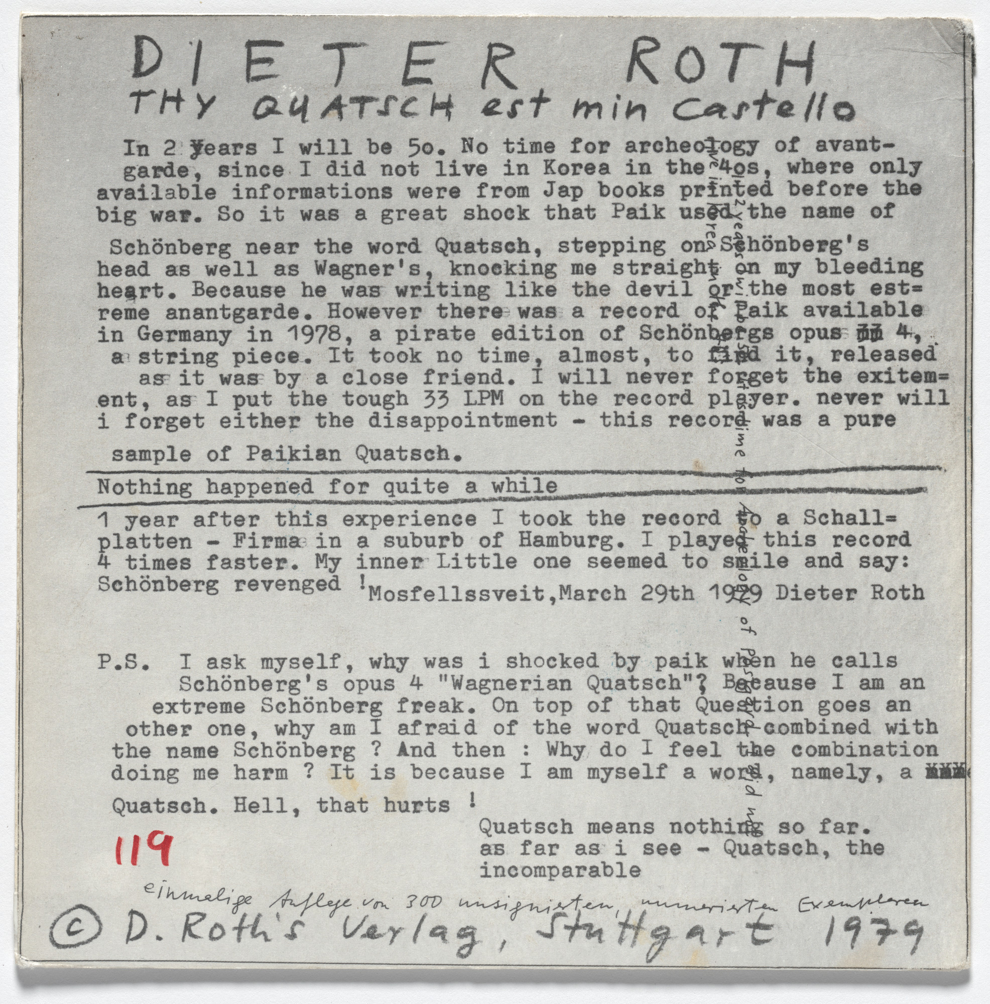 Dieter Roth. Thy Quatsch est min Castello