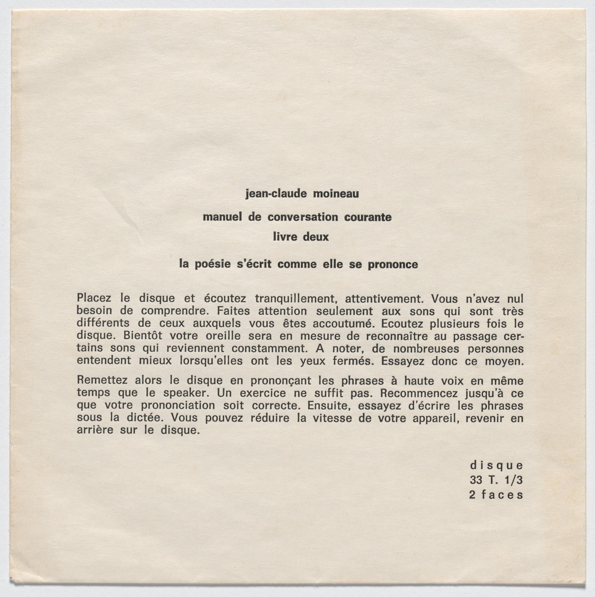 Jean-Claude Moineau. Manuel de conversation courante, livre deux